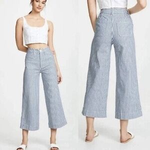 Madewell Emmett Wide Leg Crop Pants in Herringbone Railroad Stripe